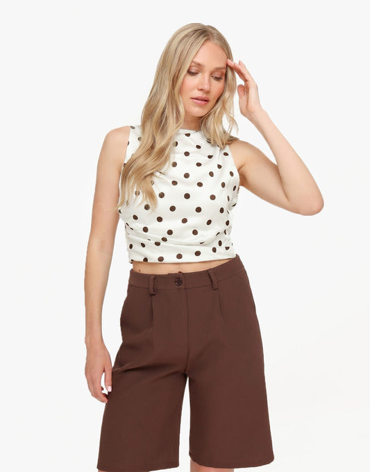 Creme Polkadot Satijnen Open rug - Top - Olivia & Kate