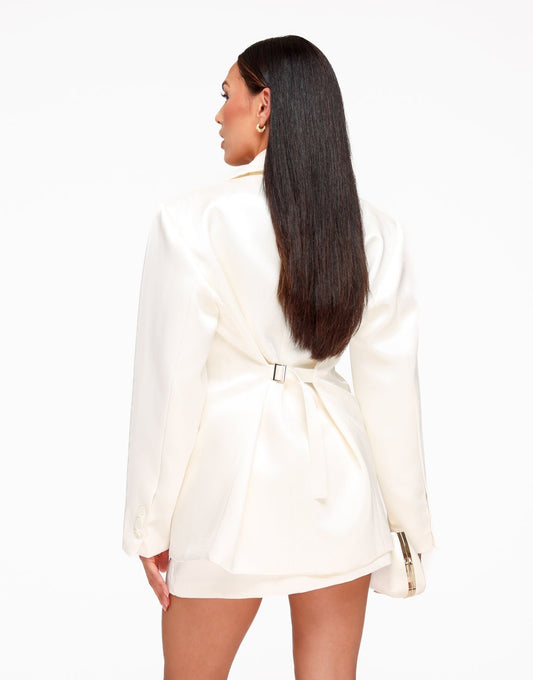 Creme Satijnen Classic Rug Riem Detail - Blazer - Olivia & Kate
