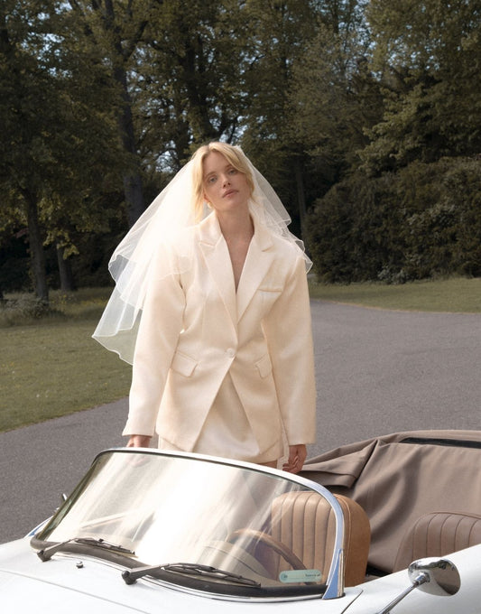 Creme Satijnen Classic Rug Riem Detail - Blazer - Olivia & Kate