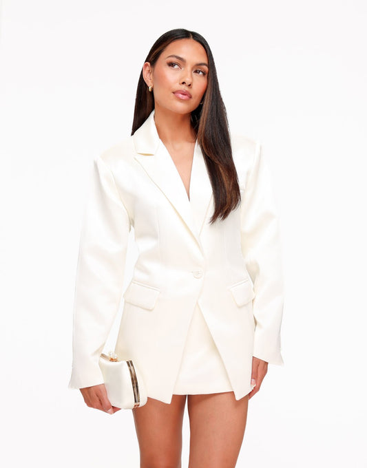 Creme Satijnen Classic Rug Riem Detail - Blazer - Olivia & Kate