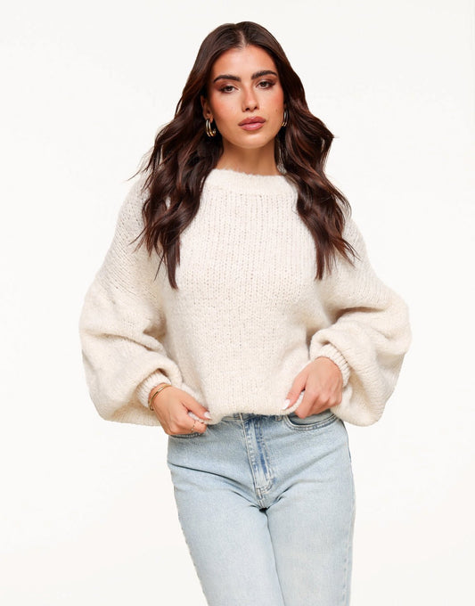Cream Wool Knitted - Sweater - Olivia & Kate
