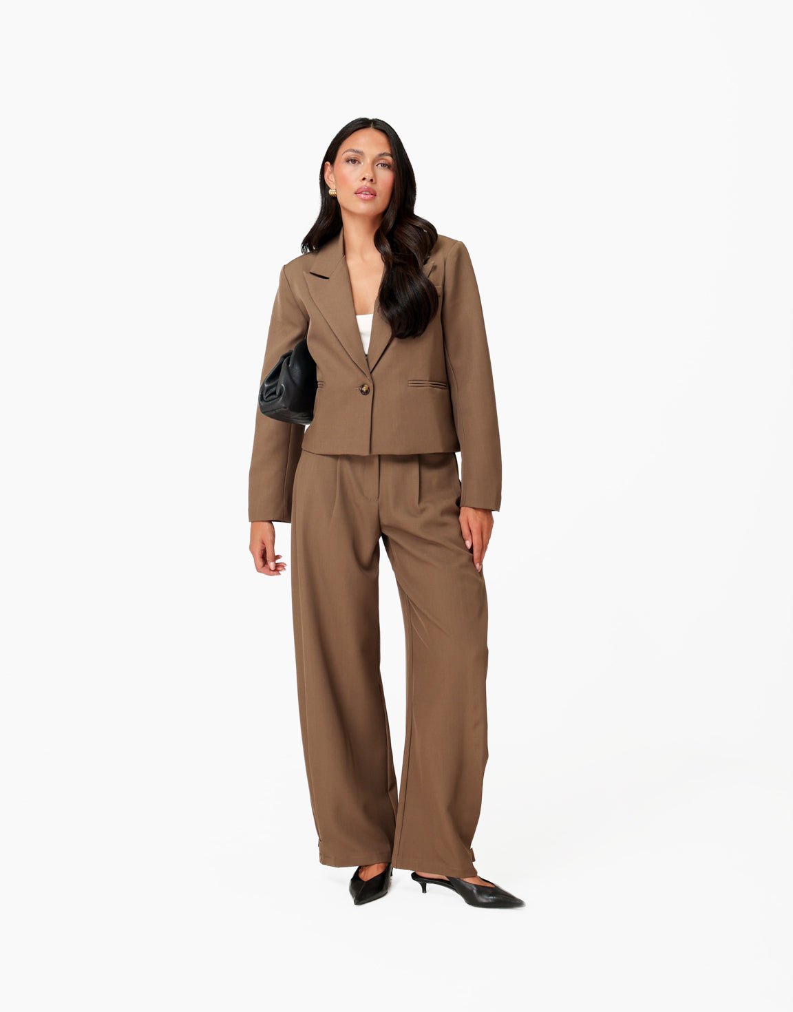 Donker Khaki Detail Cropped - Blazer - Olivia & Kate