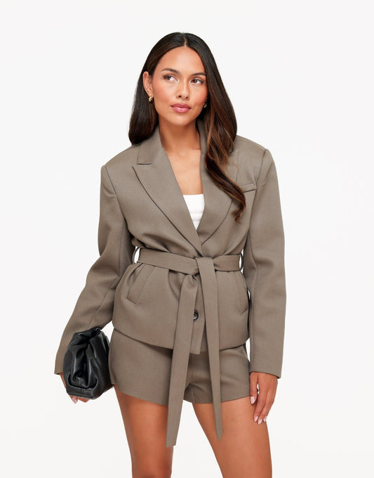 Donker Khaki Hoge Kraag Cropped - Blazer - Olivia & Kate