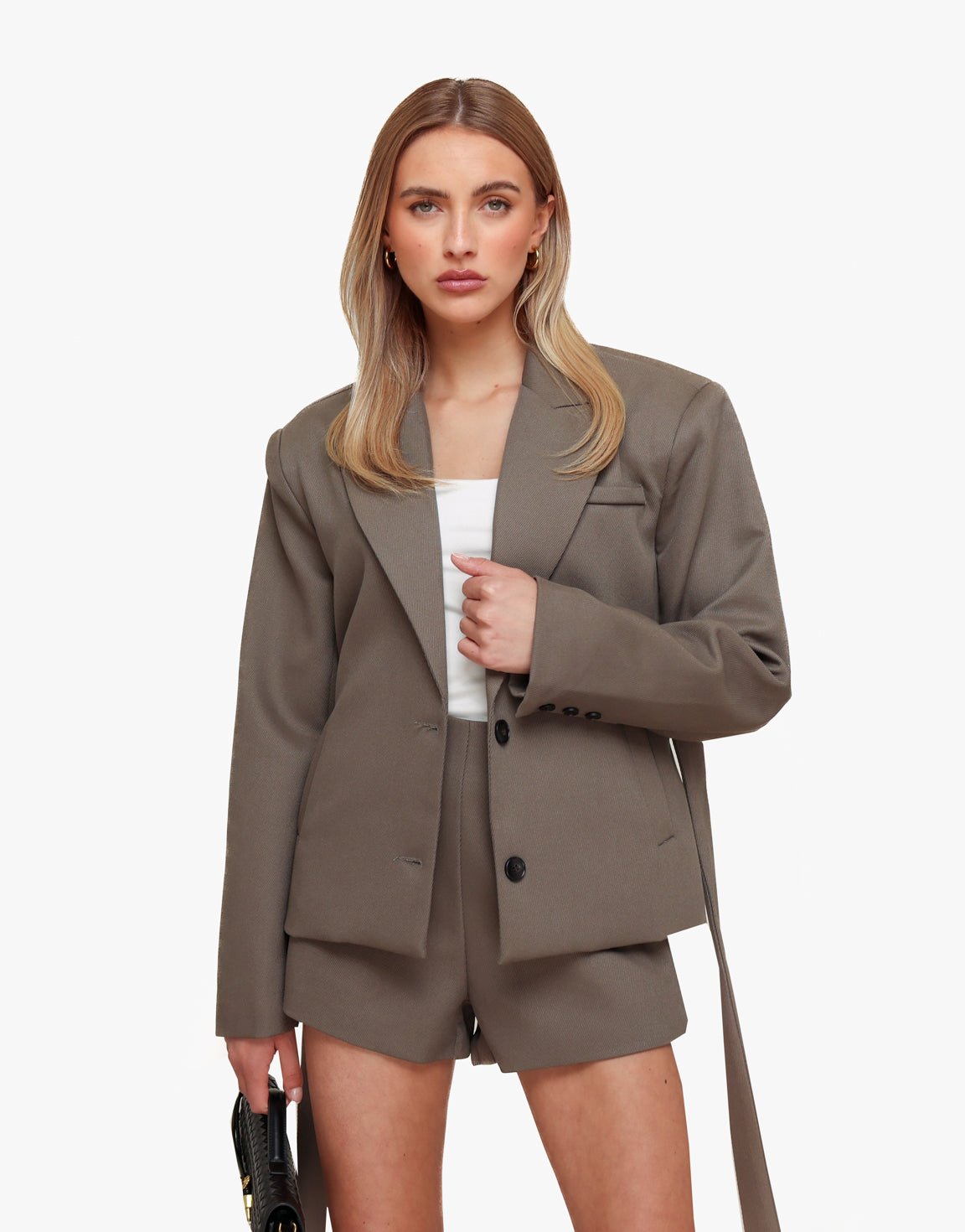 Donker Khaki Hoge Kraag Cropped - Blazer - Olivia & Kate