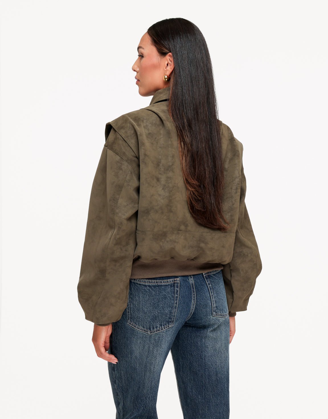 Donker Khaki PU Look Bomber - Jas - Olivia & Kate