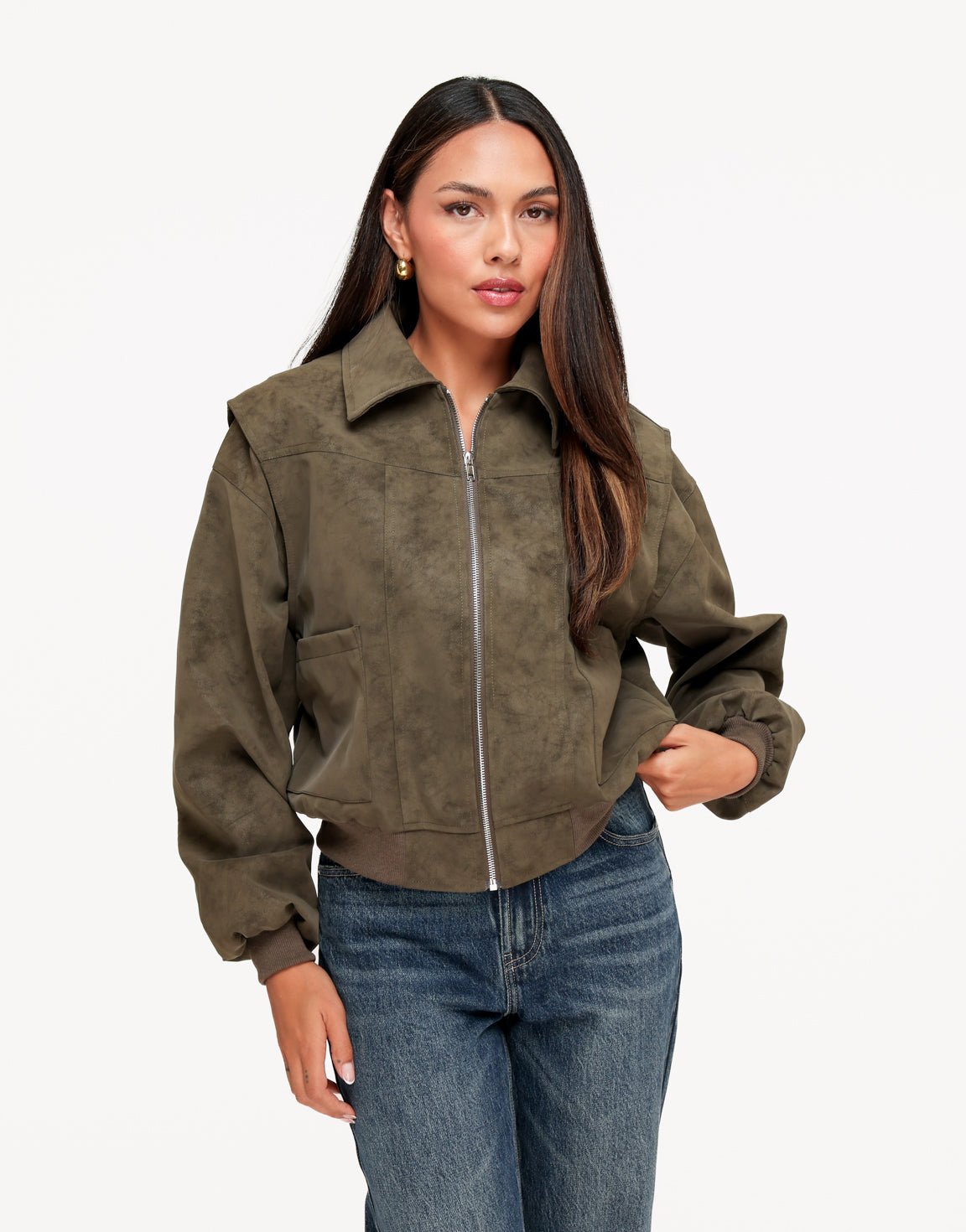 Donker Khaki PU Look Bomber - Jas - Olivia & Kate