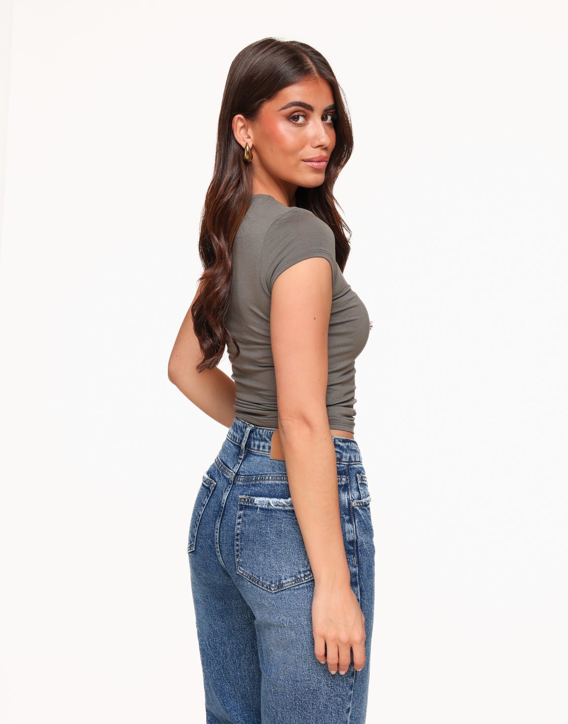 Donker Taupe Basic SS - Top - Olivia & Kate