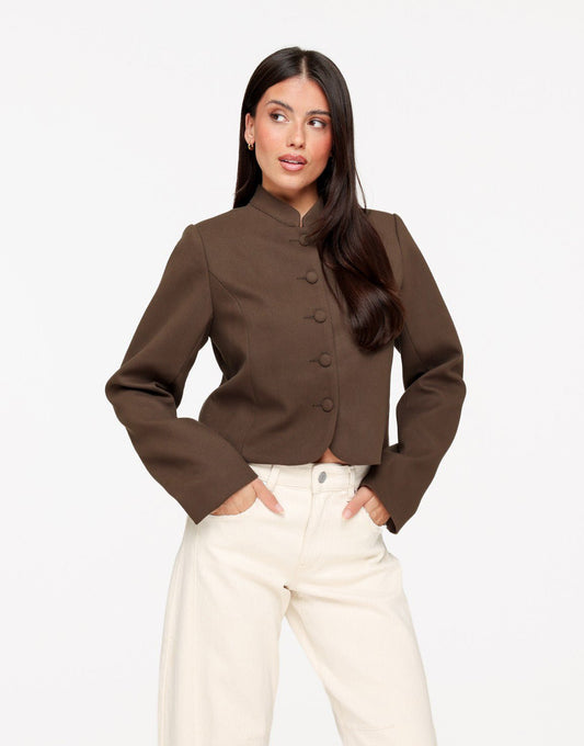 Donker Taupe Soft Cropped Knoop Detail - Jasje - Olivia & Kate