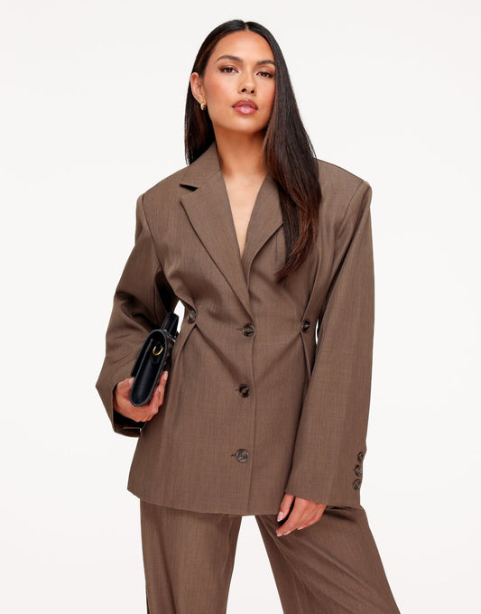Donker Taupe Stevige Classic Detail - Blazer - Olivia & Kate