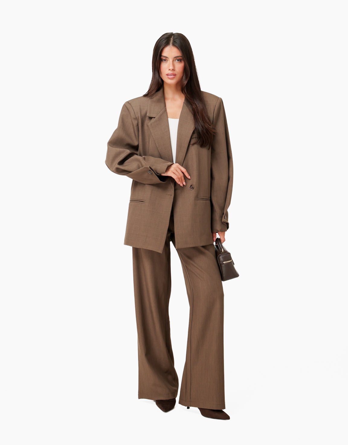 Donker Taupe Wijde Classic - Pantalon - Olivia & Kate