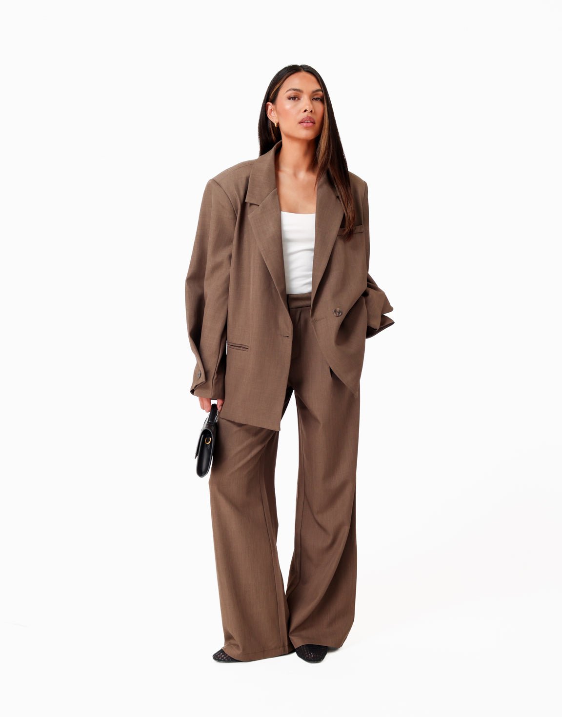 Donker Taupe Wijde Classic - Pantalon - Olivia & Kate