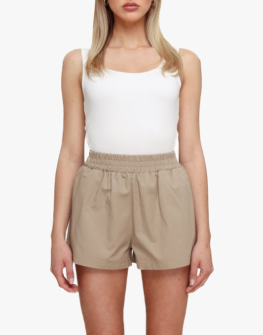 Donker Taupe Wijde Elastische Band - Short - Olivia & Kate