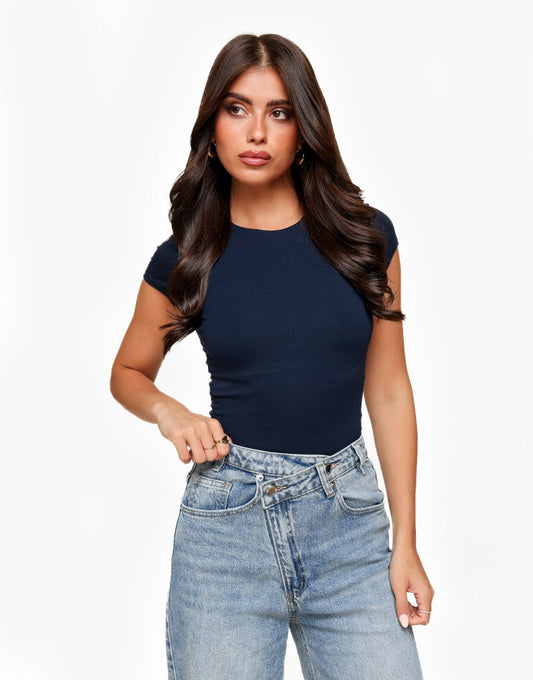 Donkerblauwe Basic SS - Top - Olivia & Kate