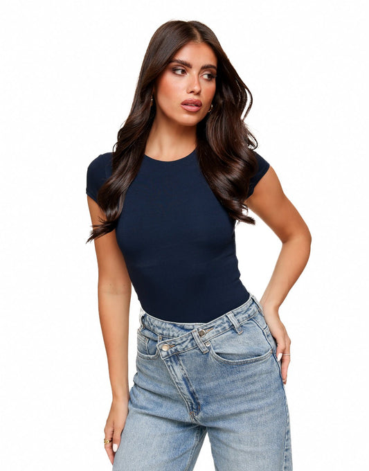Donkerblauwe Basic SS - Top - Olivia & Kate