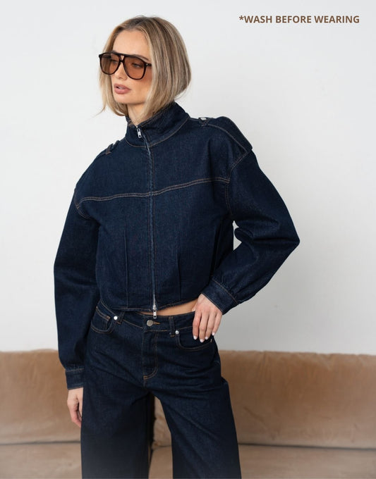 Donkerblauwe Denim Bomber - Jas - Olivia & Kate