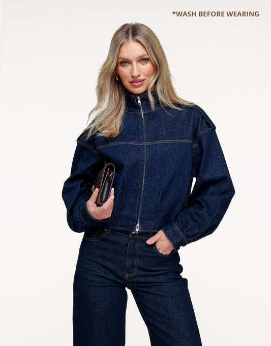 Donkerblauwe Denim Bomber - Jas - Olivia & Kate