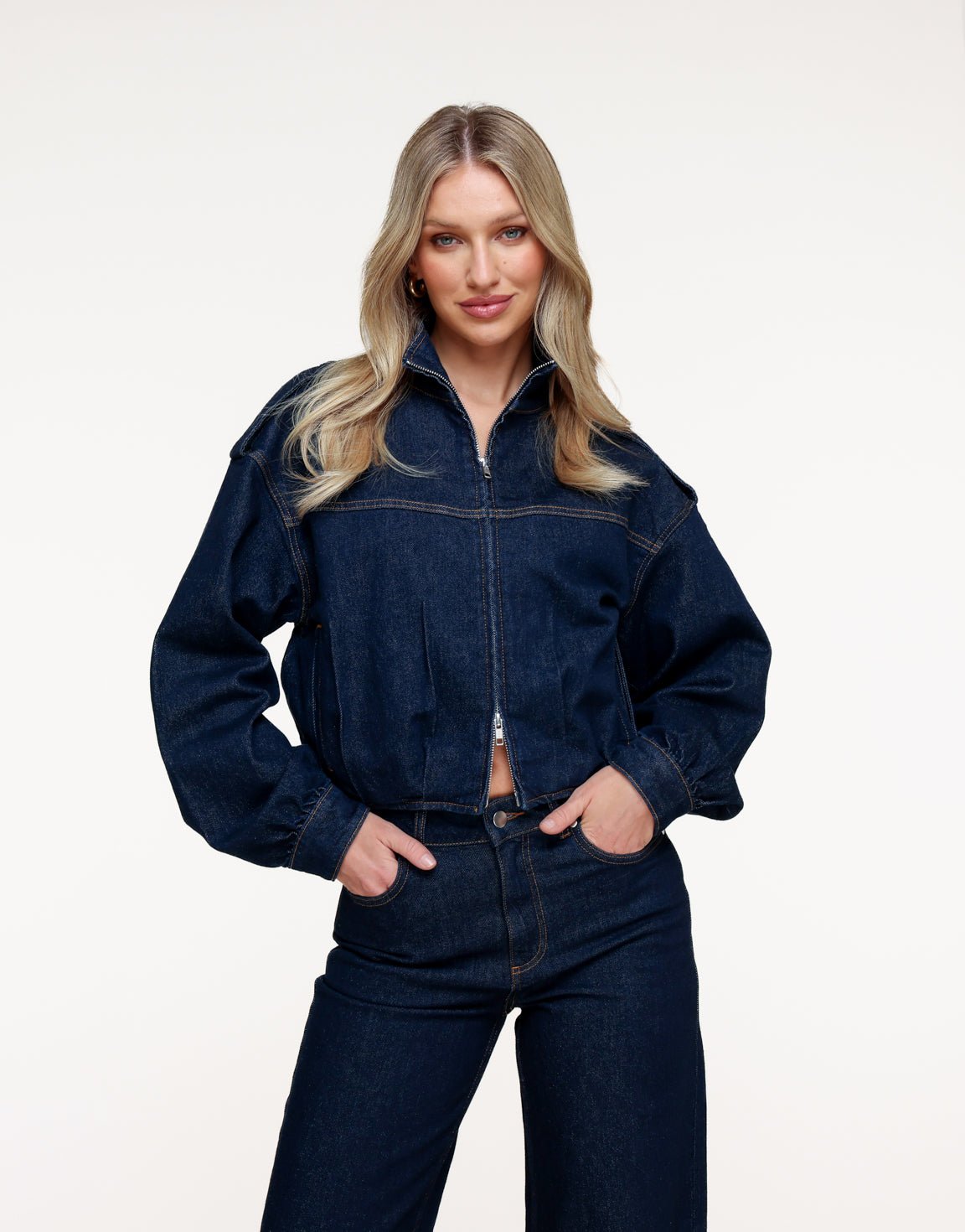 Donkerblauwe Denim Bomber - Set - Olivia & Kate
