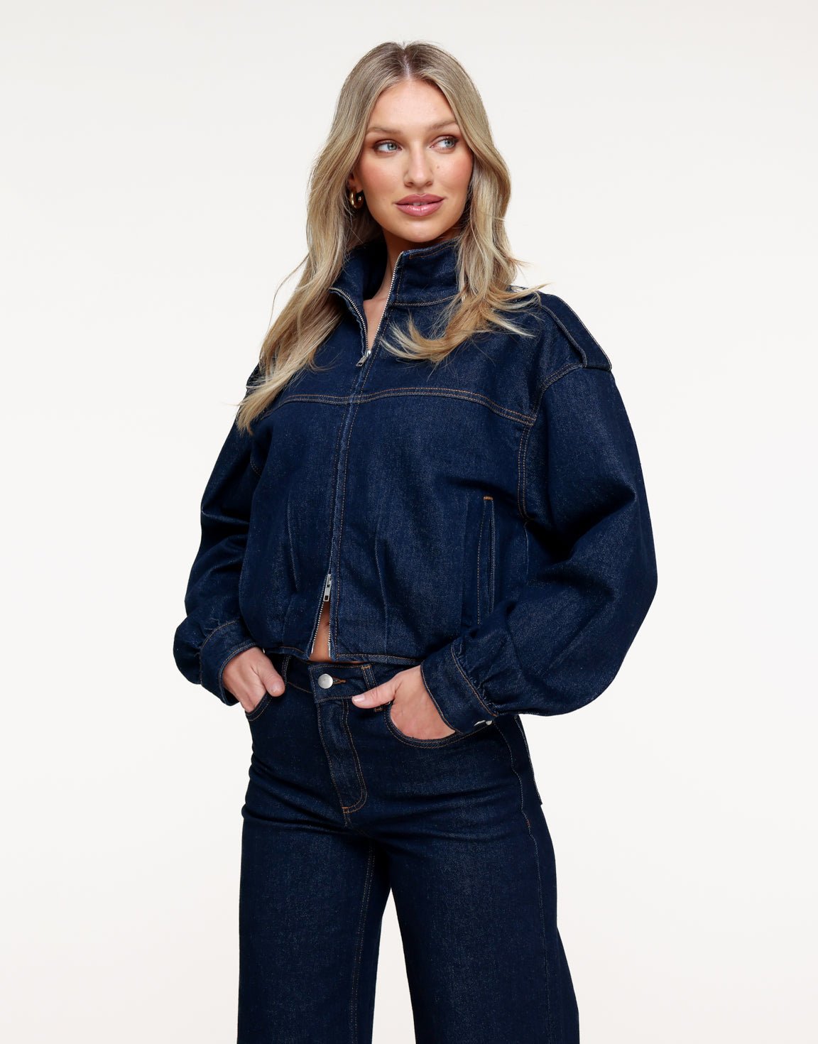 Donkerblauwe Denim Bomber - Set - Olivia & Kate