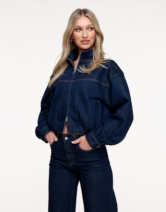 Donkerblauwe Denim Bomber - Set - Olivia & Kate
