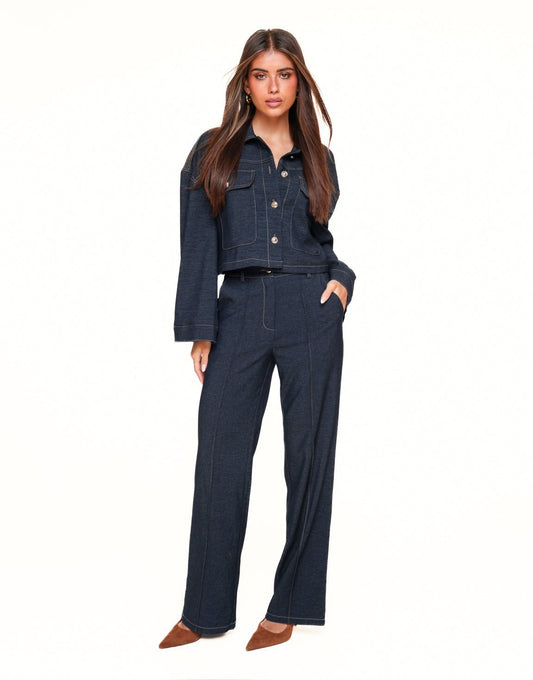 Donkerblauwe Denim Wijde - Broek - Olivia & Kate