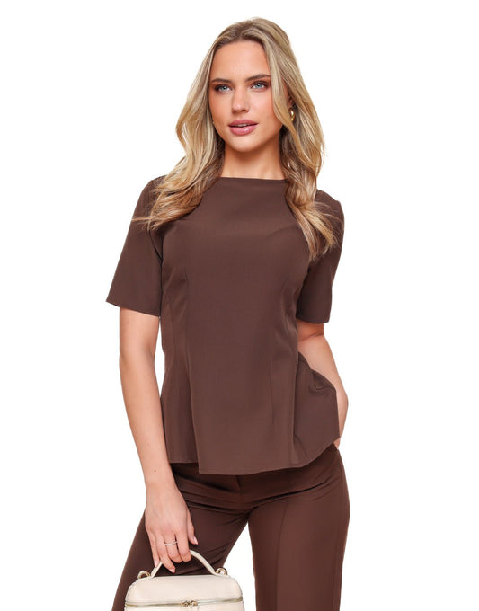 Donkerbruine Aangesloten Peplum SS - Top - Olivia & Kate