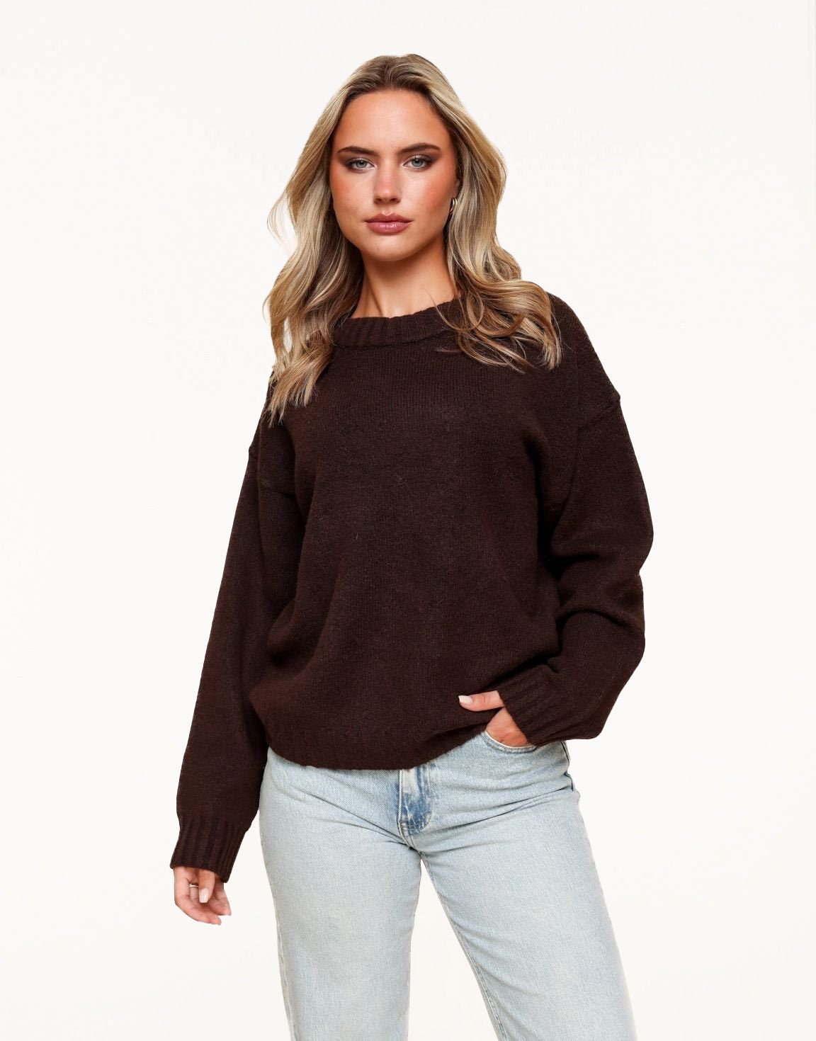 Dark brown Basic Knitted - Sweater - Olivia & Kate