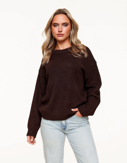 Dark brown Basic Knitted - Sweater - Olivia & Kate