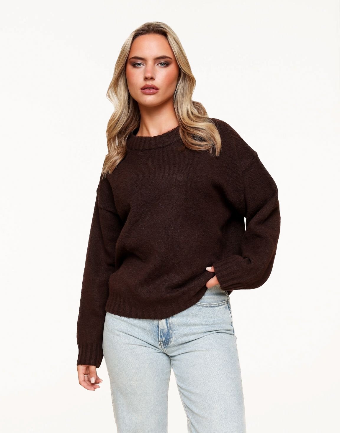 Dark brown Basic Knitted - Sweater - Olivia & Kate