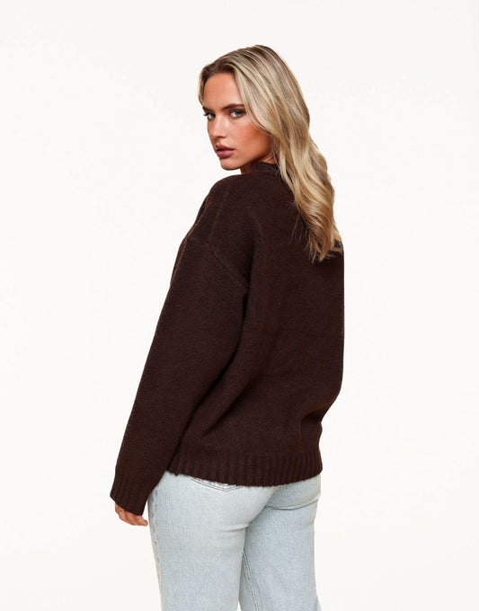 Dark brown Basic Knitted - Sweater - Olivia & Kate
