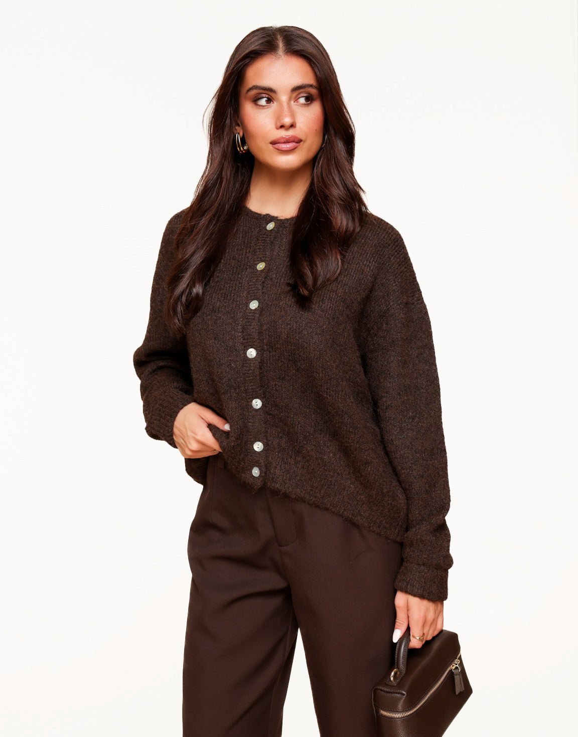 Donkerbruine Basic Gebreide - Vest - Olivia & Kate