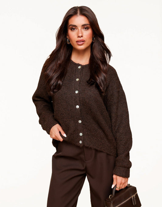 Donkerbruine Basic Gebreide - Vest - Olivia & Kate