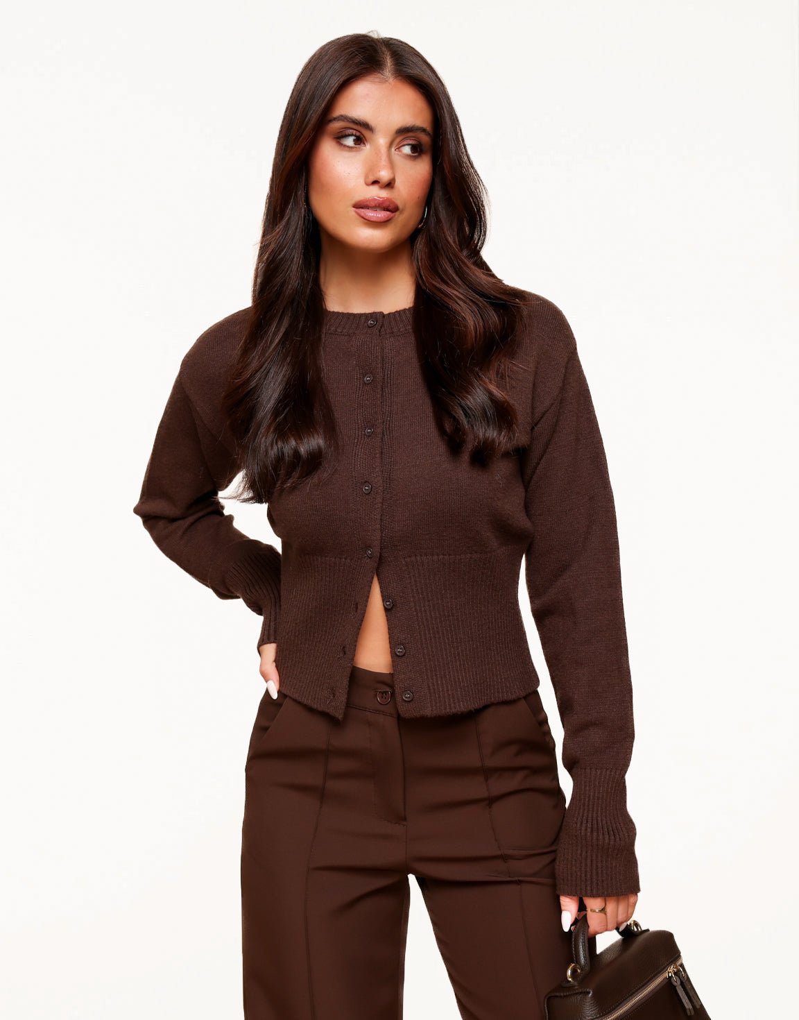 Dark brown Basic Buttons - Cardigan - Olivia & Kate