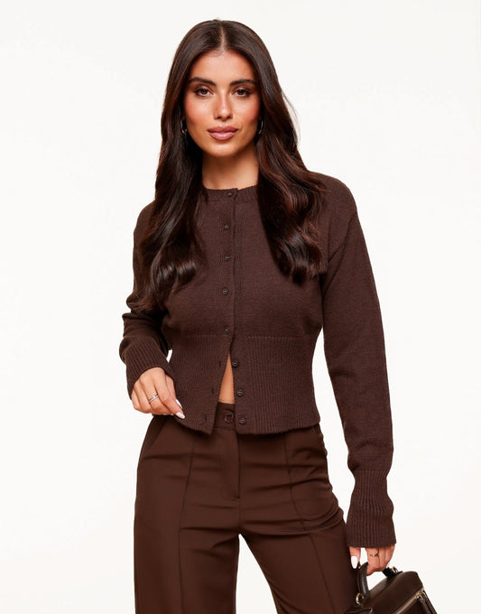 Dark brown Basic Buttons - Cardigan - Olivia & Kate
