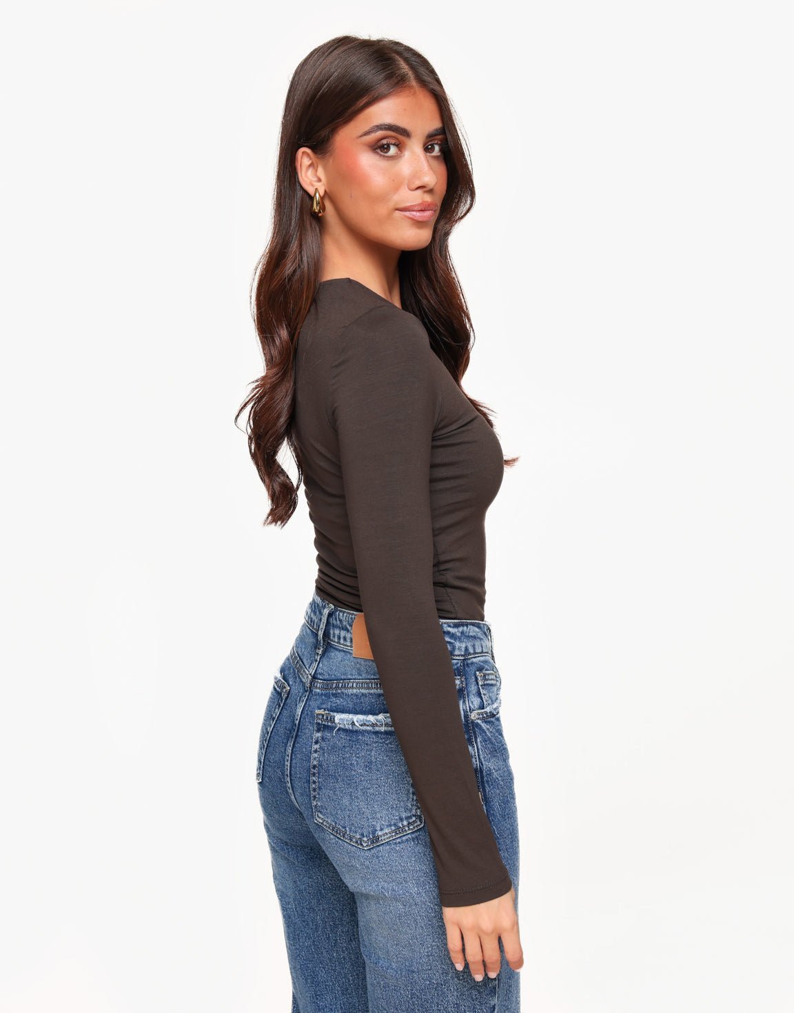 Donkerbruine Basic LS - Top - Olivia & Kate