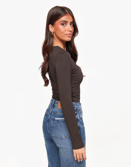 Donkerbruine Basic LS - Top - Olivia & Kate