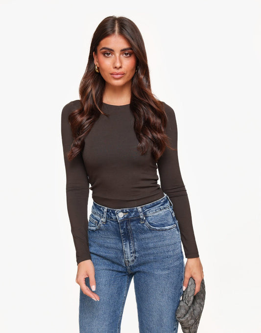 Donkerbruine Basic LS - Top - Olivia & Kate