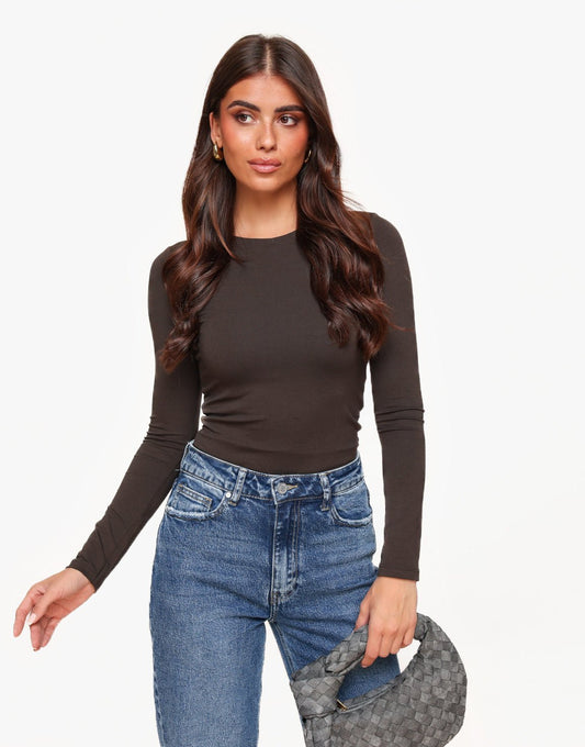 Donkerbruine Basic LS - Top - Olivia & Kate