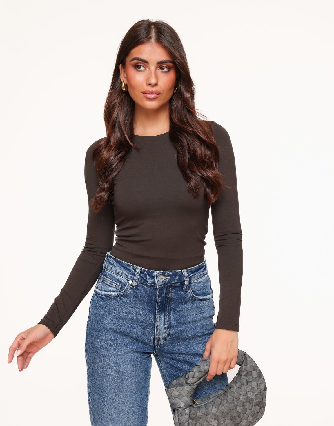 Donkerbruine Basic LS - Top (niet online) - Olivia & Kate