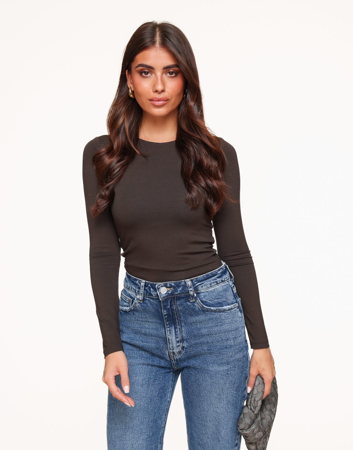 Donkerbruine Basic LS - Top (niet online) - Olivia & Kate