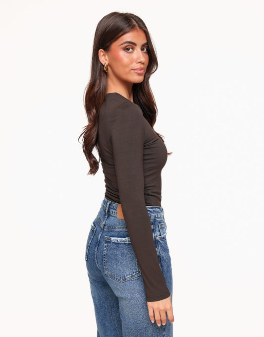 Donkerbruine Basic LS - Top (niet online) - Olivia & Kate