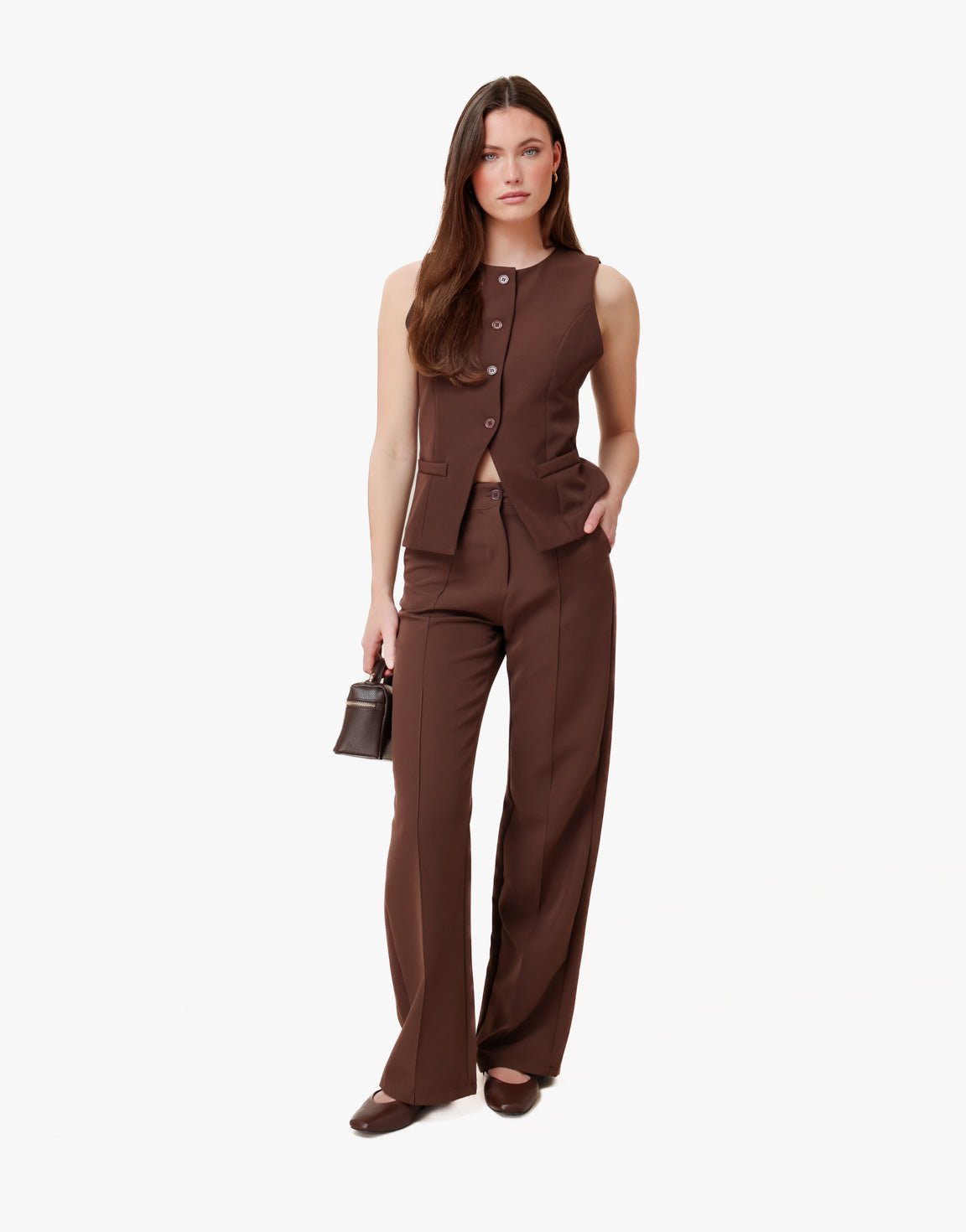 Donkerbruine Basic Rechte - Pantalon - Olivia & Kate
