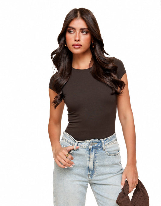 Donkerbruine Basic SS - Top - Olivia & Kate