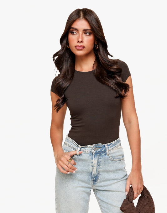 Donkerbruine Basic SS - Top - Olivia & Kate