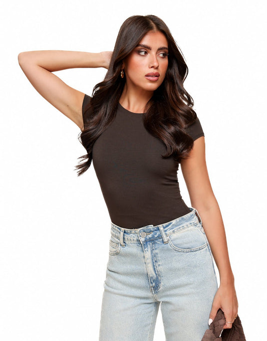 Donkerbruine Basic SS - Top - Olivia & Kate