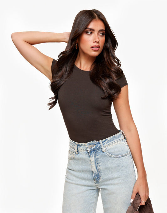 Donkerbruine Basic SS - Top - Olivia & Kate