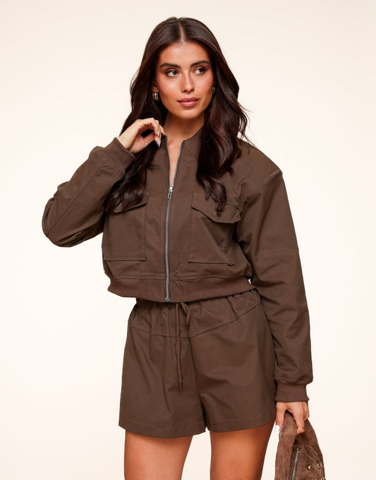 Donkerbruine Bomber Cropped - Set - Olivia & Kate