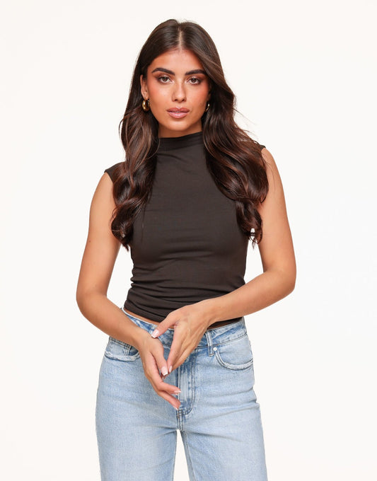 Donkerbruine Col SS - Top - Olivia & Kate