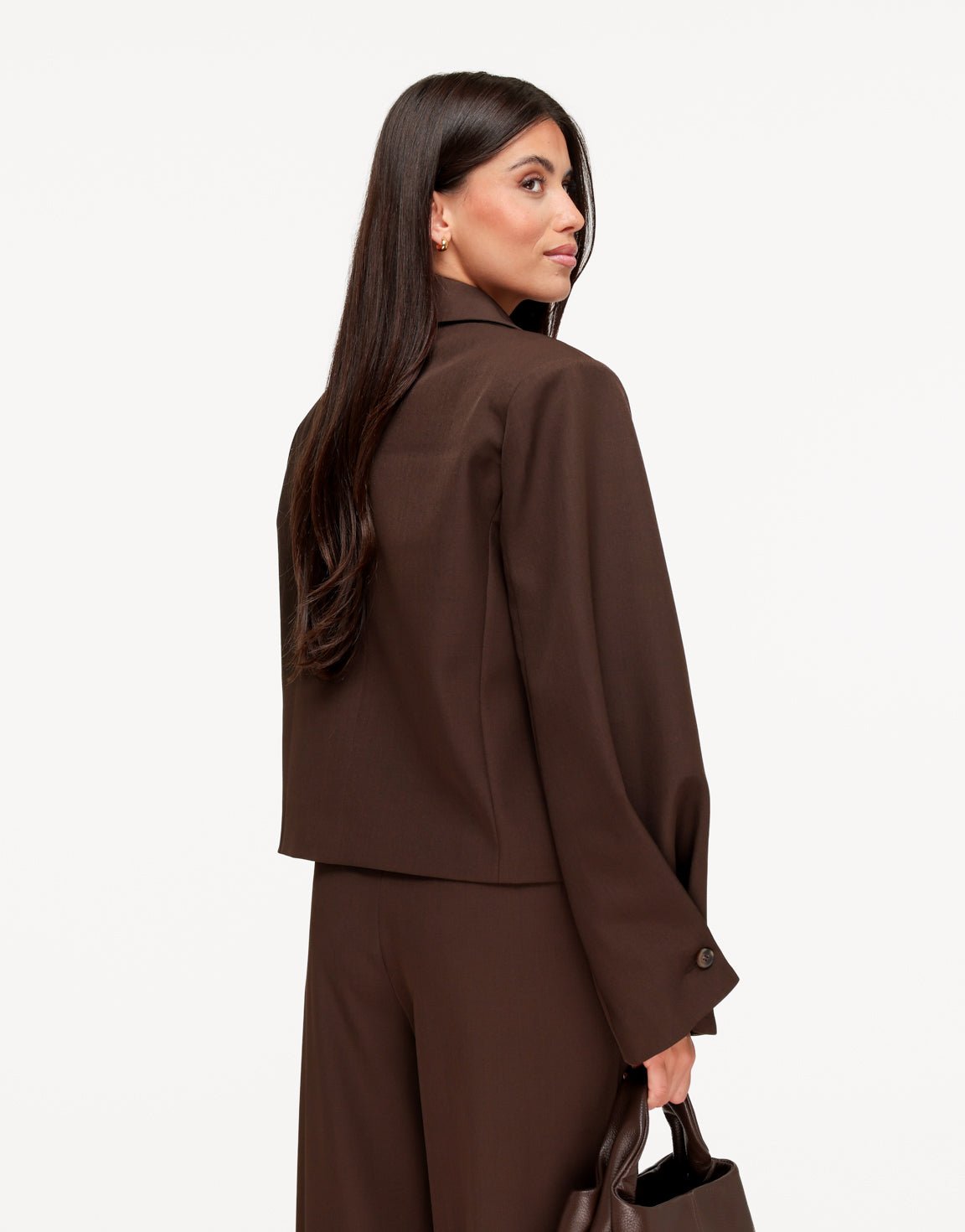 Donkerbruine Cropped Omgeslagen Mouwen - Blazer - Olivia & Kate