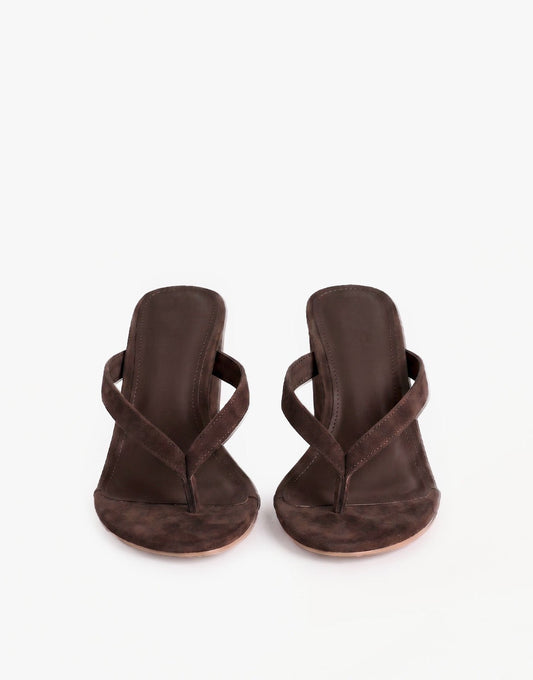 Donkerbruine Faux Suede Slipper Slee - Hak - Olivia & Kate