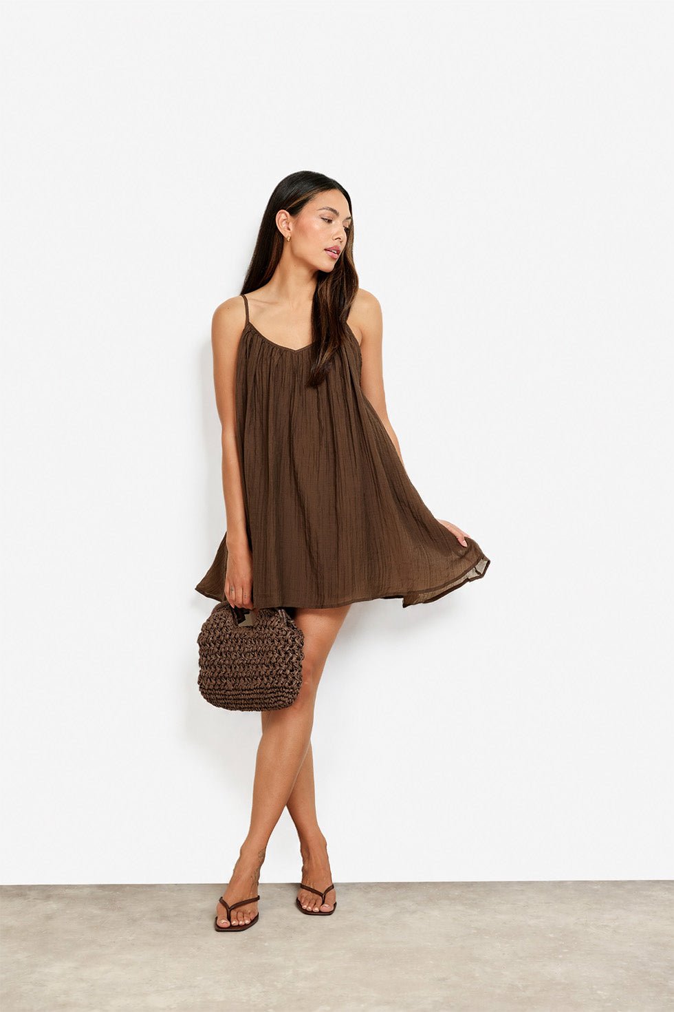 Donkerbruine Flowy - Jurk - Olivia & Kate